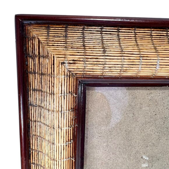 Vtg Sicura Wood Wicker Rectangular Picture Frame 5x7 photo easel Boho Rustic - Picture 5 of 16